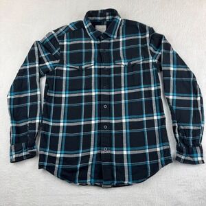 American Eagle Flannel Shirt Mens Small Black Blue Plaid Classic Fit Long Sleeve